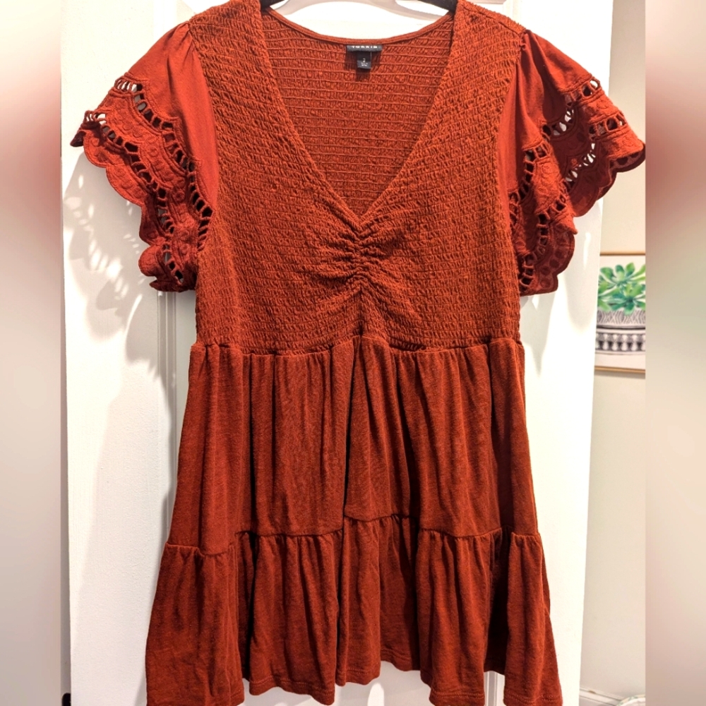 Rust Colored Boho Babydoll Top